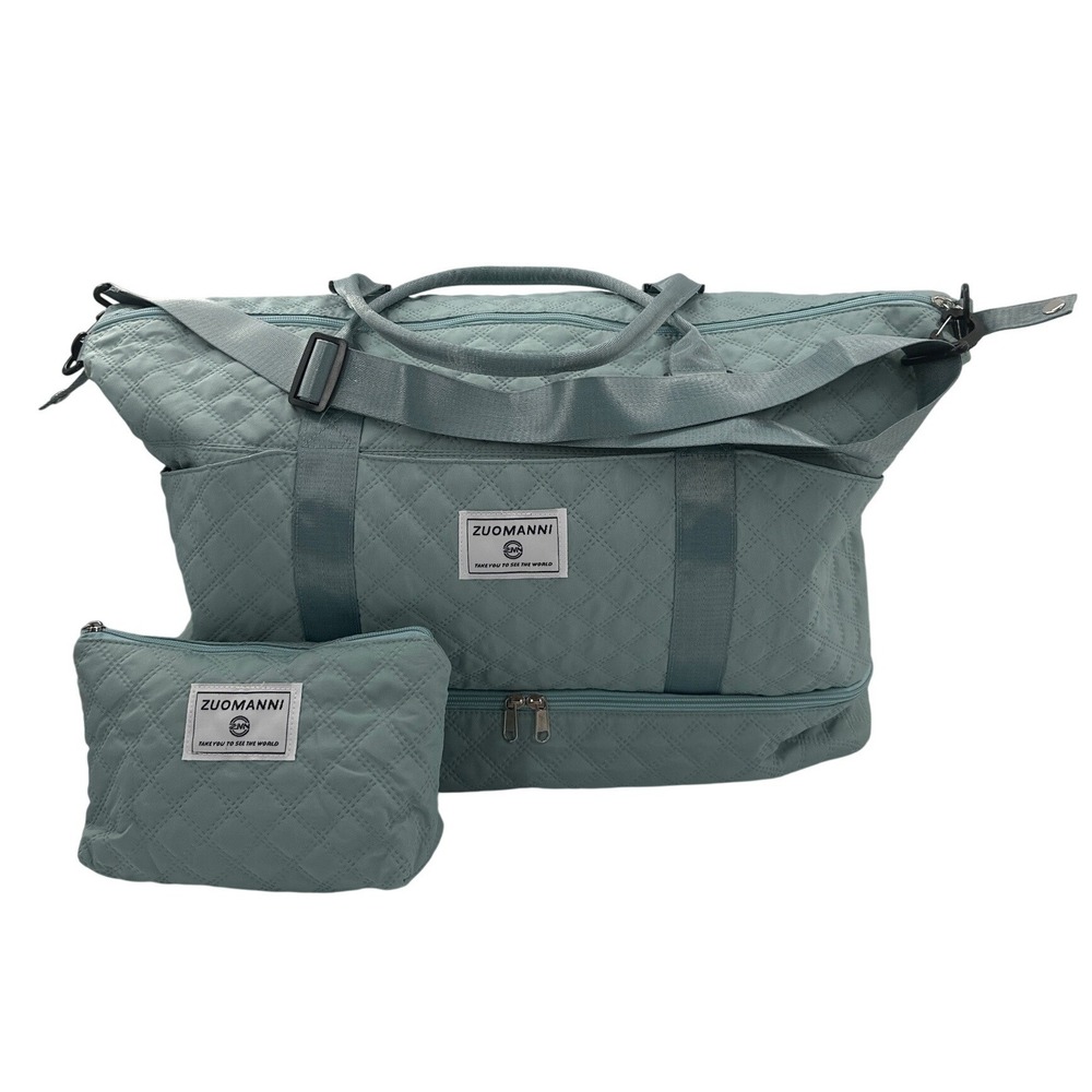 ZUOMANNI Quilted Duffel Bag Set Mint Green Weekender Travel Bag with Shoe Pocket